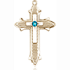 14kt Yellow Gold 1 3/8in Cross on Cross Medal with 3mm Zircon Bead  