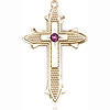 14kt Yellow Gold 1 3/8in Cross on Cross Medal with 3mm Amethyst Bead  