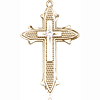 14kt Yellow Gold 1 3/8in Cross on Cross Medal with 3mm Crystal Bead  