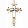 14kt Yellow Gold 1 3/8in Cross on Cross Medal with 3mm Sapphire Bead  