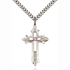 Sterling Silver 1 3/8in Rose Bead Cross Pendant & 24in Chain