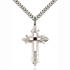 Sterling Silver 1 3/8in Garnet Bead Cross Pendant & 24in Chain