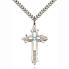 Sterling Silver 1 3/8in Aqua Bead Cross Pendant & 24in Chain