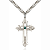 Sterling Silver 1 3/8in Emerald Bead Cross Pendant & 24in Chain