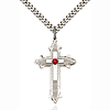 Sterling Silver 1 3/8in Ruby Bead Cross Pendant & 24in Chain