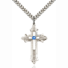 Sterling Silver 1 3/8in Sapphire Bead Cross Pendant & 24in Chain