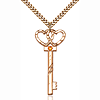 Gold Filled 1 1/2in Key Two Hearts Topaz Bead Pendant & 24in Chain