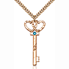 Gold Filled 1 1/2in Key Two Hearts Zircon Bead Pendant & 24in Chain