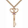 Gold Filled 1 1/2in Key Two Hearts Amethyst Bead Pendant & 24in Chain