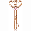 14kt Yellow Gold 1 1/2in Key Two Hearts Medal with 3mm Rose Bead  
