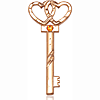 14kt Yellow Gold 1 1/2in Key Two Hearts Medal with 3mm Topaz Bead  