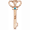 14kt Yellow Gold 1 1/2in Key Two Hearts Medal with 3mm Zircon Bead  
