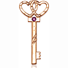 14kt Yellow Gold 1 1/2in Key Two Hearts Medal with 3mm Amethyst Bead  