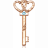 14kt Yellow Gold 1 1/2in Key Two Hearts Medal with 3mm Aqua Bead  