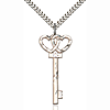 Sterling Silver 1.5in Key Two Hearts Pendant Crystal Bead & 24in Chain