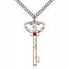 Sterling Silver 1 1/2in Key Two Hearts Pendant Ruby Bead & 24in Chain