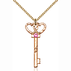 Gold Filled 1 1/4in Key Two Hearts Pendant with Rose Bead & 18in Chain