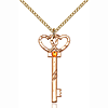 Gold Filled 1.25in Key Two Hearts Pendant with Topaz Bead & 18in Chain
