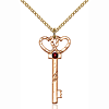 Gold Filled 1 1/4in Key Two Hearts Pendant Garnet Bead & 18in Chain