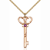 Gold Filled 1 1/4in Key Two Hearts Pendant Amethyst Bead & 18in Chain