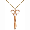 Gold Filled 1 1/4in Key Two Hearts Pendant Crystal Bead & 18in Chain