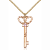 Gold Filled 1.25in Key Hearts Pendant Light Amethyst Bead & 18in Chain