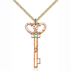 Gold Filled 1 1/4in Key Two Hearts Pendant Peridot Bead & 18in Chain