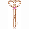 14kt Yellow Gold 1 1/4in Key Two Hearts Medal with 3mm Rose Bead  
