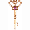 14kt Yellow Gold 1 1/4in Key Two Hearts Medal with 3mm Amethyst Bead  