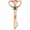 14kt Yellow Gold 1 1/4in Key Two Hearts Medal with 3mm Emerald Bead  