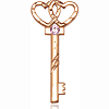 14kt Yellow Gold 1.25in Key Two Hearts Pendant Light Amethyst Bead  