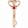14kt Yellow Gold 1 1/4in Key Two Hearts Medal with 3mm Ruby Bead  