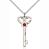 Sterling Silver 1 1/4in Key Hearts Pendant with Ruby Bead & 18in Chain