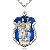 Sterling Silver 7/8in St Michael Police Medal Blue Epoxy & 18in Chain