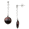 Sterling Silver Freshwater Cultured Black Coin Pearl Station Earrings