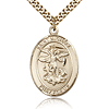 Gold Filled 1in Oval St Michael Medal & 24in Chain