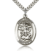 Sterling Silver 1in Oval St Michael Medal & 24in Chain