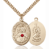 Gold Filled 1in Oval Scapular Medal with 3mm Ruby Bead & 24in Chain