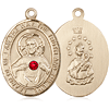 14kt Yellow Gold 1in Oval Scapular Medal with 3mm Ruby Bead  