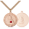 Gold Filled 1in Round Scapular Medal with 3mm Ruby Bead & 24in Chain