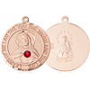 14kt Yellow Gold 1in Round Scapular Medal with 3mm Ruby Bead  