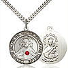 Sterling Silver 1in Round Scapular Medal with Ruby Bead & 24in Chain