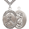 Sterling Silver 1in St Christopher Hockey Player Medal & 24in Chain