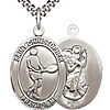 Sterling Silver 1in St Christopher Tennis Player Medal & 24in Chain