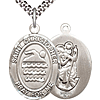 Sterling Silver 1in St Christopher Swimmer Medal & 24in Chain