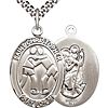 Sterling Silver 1in St Christopher Wrestler Medal & 24in Chain