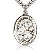 Sterling Silver 1in St Fina Medal & 24in Chain