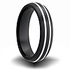 Black Zirconium 7mm Domed Ring with Two Sterling Silver Inlays