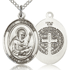 Sterling Silver 3/4in St Benedict Medal & 18in Chain