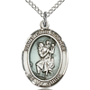 Sterling Silver 3/4in Blue St Christopher Medal Be My Guide 18in Chain